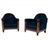 Pair of Hungarian Mid Century Modern Armchairs in Blue Velvet