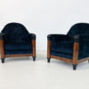 Pair of Hungarian Mid Century Modern Armchairs in Blue Velvet - Image 2