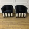 Pair of French Mid Century Black & Beige Armchairs - Image 3