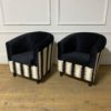 Pair of French Mid Century Black & Beige Armchairs - Image 2