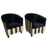 Pair of French Mid Century Black & Beige Armchairs