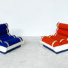 Pair of Italian Mid Century Modern Red & Blue Armchairs - Image 2