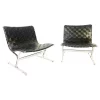 Pair of Black Leather & Chrome Lounge Chairs by Ross Littell for ICF