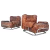 Pair of Mid Century Modern Leather & Chrome Armchairs