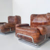 Pair of Mid Century Modern Leather & Chrome Armchairs - Image 3