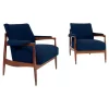 Pair of Italian Mid Century Armchairs in Navy Boucle