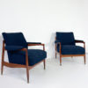 Pair of Italian Mid Century Armchairs in Navy Boucle - Image 2