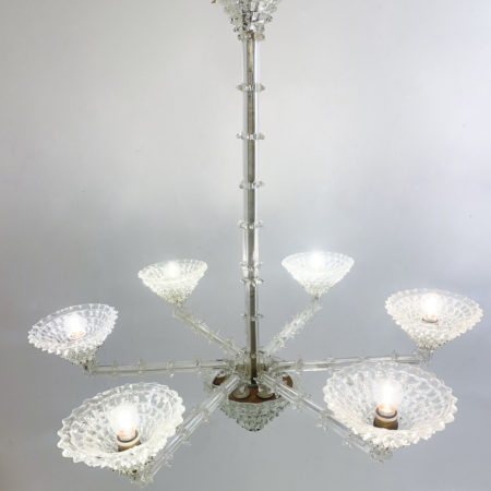 Murano Glass Chandelier by Ercole Barovier, 6 Arms Light, Italy, 1930s