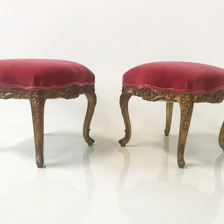 Contemporary Pair of Stools Louis XV Style, Red Velvet, Belgium