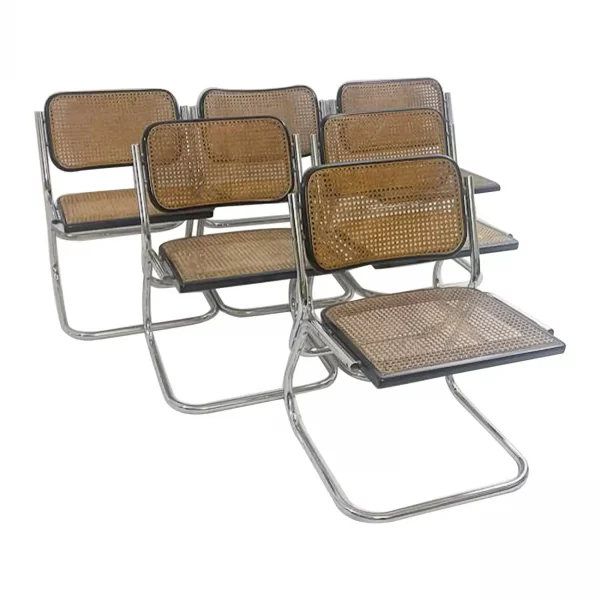 Mid-Century Modern Set of 6 Cane Chairs, 1970s