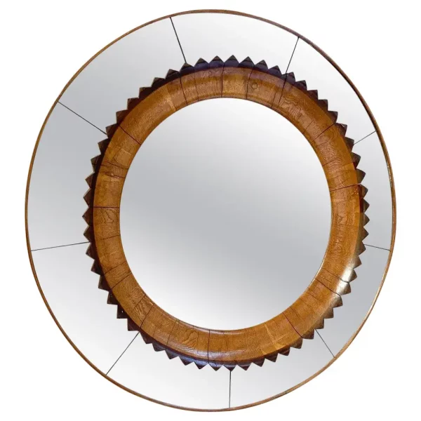 Mid-Century Modern Circular Walnut Wall Mirror by Fratelli Marelli, Italy, 1950s
