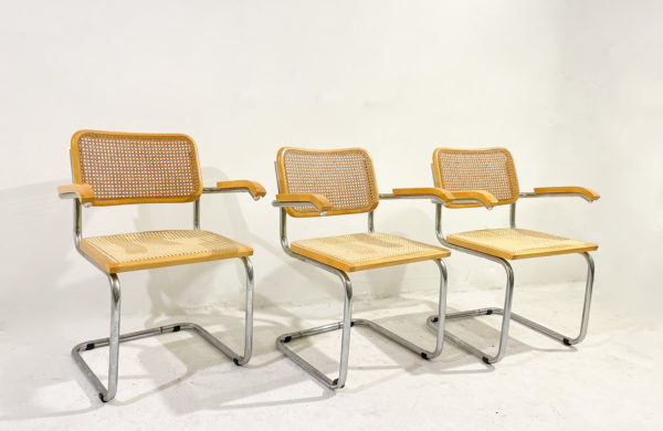 Mid-Century Modern Set of 3 Armchairs, Marcel Breuer, Italy