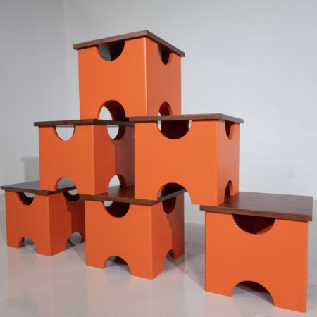 Orange Dado Stools by Ettore Sottsass