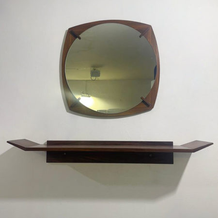 Mid-Century Modern Mirror and Console Set, Wood, Italy, 1960s