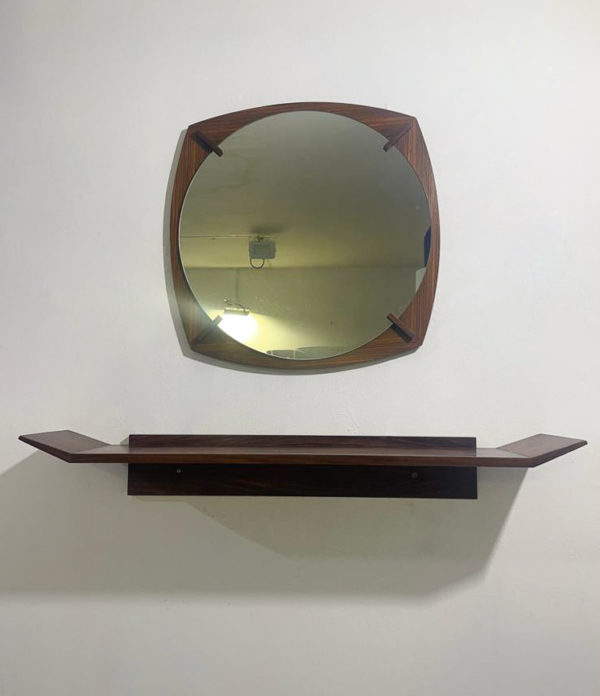 Mid-Century Modern Mirror and Console Set, Wood, Italy, 1960s
