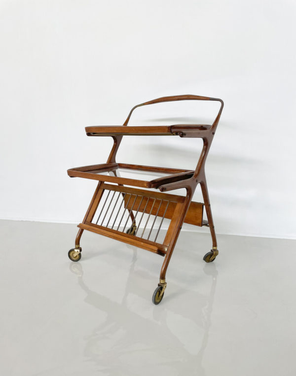 Mid-Century Modern Walnut and Brass Trolley by Cesare Lacca for Cassina, 1950s