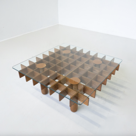 Mid-Century Modern Wood and Glass Square Coffee Table Model ''Kyoto'' by Gianfranco Frattini for Knoll - Italy 1974
