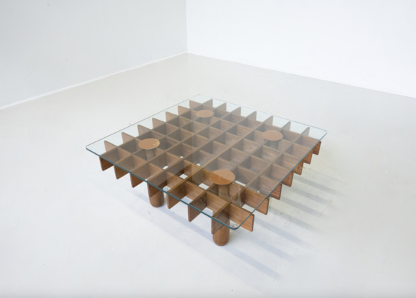Mid-Century Modern Wood and Glass Square Coffee Table Model ''Kyoto'' by Gianfranco Frattini for Knoll - Italy 1974