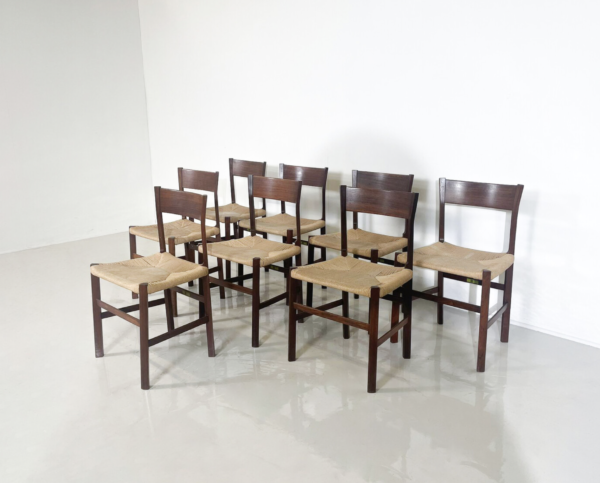 Mid-Century Modern Set of 8 Wooden Chairs for Tonon & C., Italy