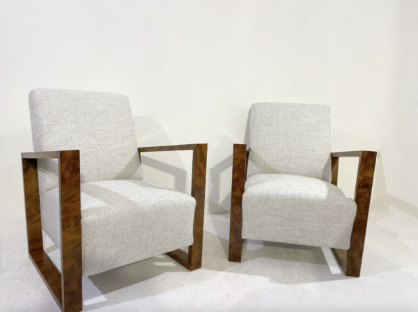 Pair of Art Deco Armchairs ,Fabric and Walnut, New Upholstery
