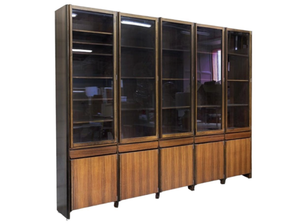 Mid-Century Modern Bookcase by Ico Parisi, Wood and Glass, Italy, 1950s