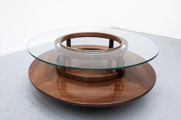 Gianfranco Frattini Round Coffee Table, Teak and Glass, 1950s