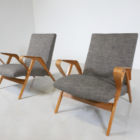 Mid-Century Modern Pair of Armchairs, 1950s, Czech Republic (New Upholstery)