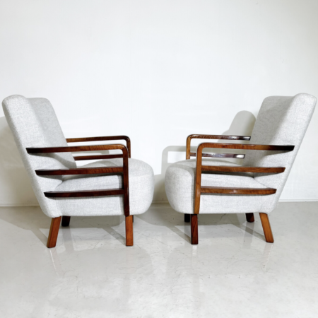 Pair of Art Deco Armchairs, Walnut, Hungary - New Upholstery