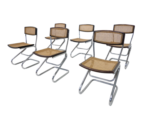 Mid-Century Modern Set of 6 Italian Cane Chairs, 1960s