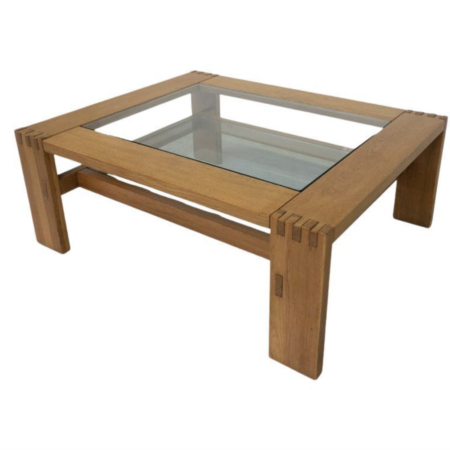 Mid-Century Modern Coffee Table by Guiseppe Rivadossi, Wood and Glass, Italy