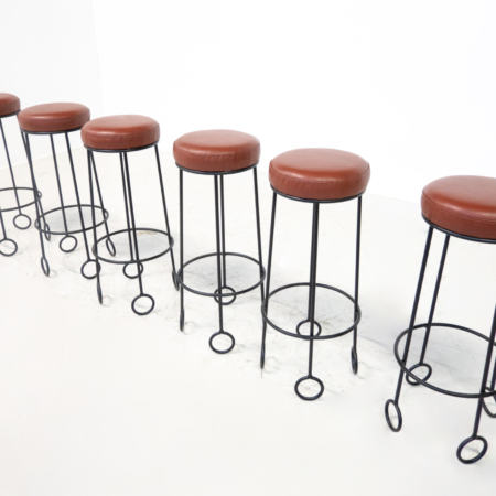Mid-Century 'Quattro Sgabelli' Bar Stool by Jean Royère, Iron and Leather, Italy, 1950s - Sold Individually