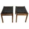 Mid-Century Modern Brown Leather and Wood Pair of Stools - Image 4