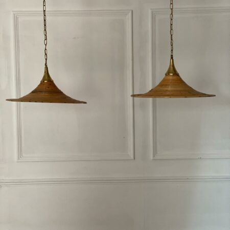 Pair of bamboo pendant lights from 1970s Italy.