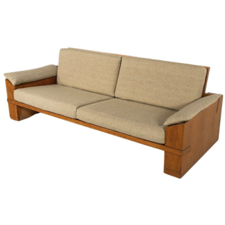 Mid-Century Modern Sofa by Guiseppe Rivadossi, Wood and Fabric Italy, 1970s