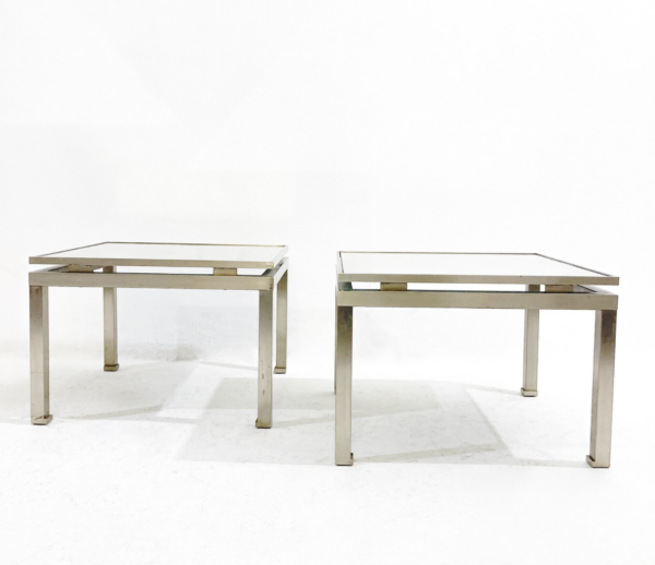 Mid-Century Modern Pair of Side Tables, Metal and Glass, Italy, 1970s