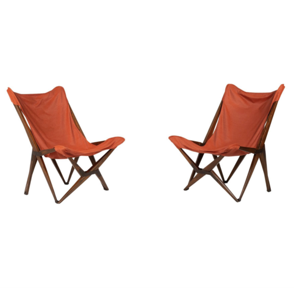 Pair of Red Tripolina Folding Chairs by Joseph B. Fenby