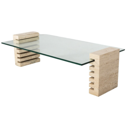 Mid-Century Modern Coffee Table, Glass and Travertine, Italy, 1970S