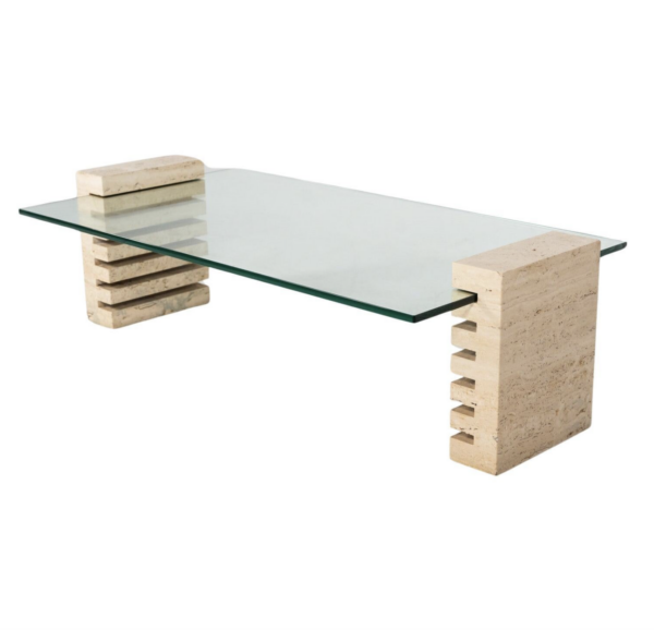 Mid-Century Modern Coffee Table, Glass and Travertine, Italy, 1970S