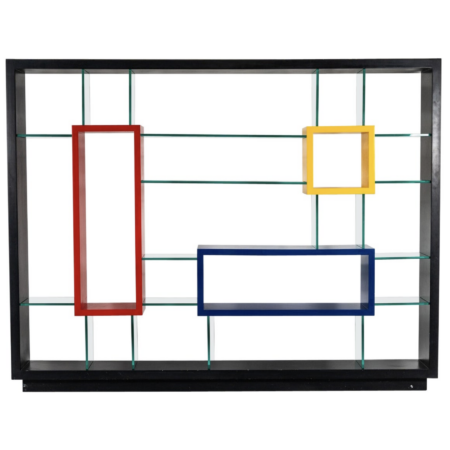 Post Modern Bookcase, Thick Glass and Lacquered Wood by Carlo Montini