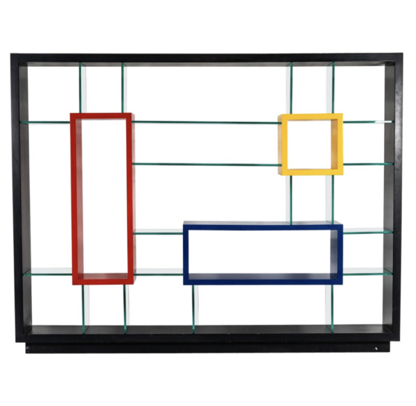 Post Modern Bookcase, Thick Glass and Lacquered Wood by Carlo Montini