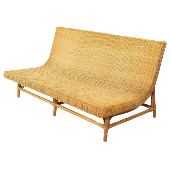 Mid-Century Modern Wicker Bench, Italy, 1970s