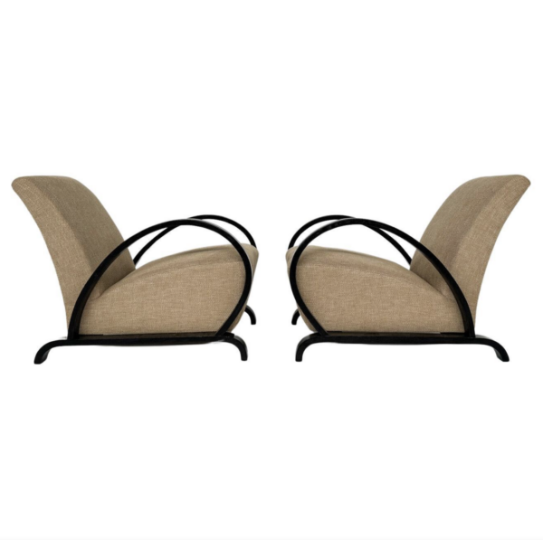 Pair of Art Deco Armchairs, Wood and Fabric - New Upholstery