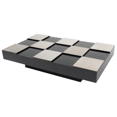 Mid-Century Modern Coffee Table, Black Lacquer & Steel, Acerbis,1970s