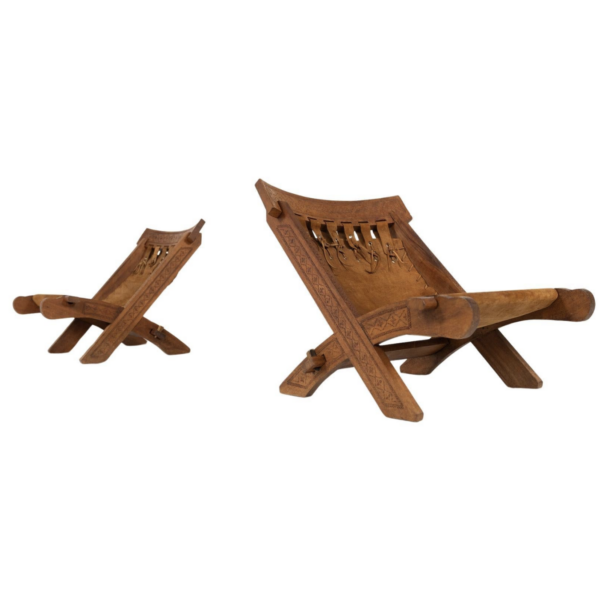 Pair of Folding Chair, Wood and Leather, Brazilian style