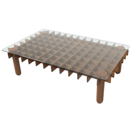 Mid-Century Wood and Glass Coffee Table in the style of Gianfranco Frattini