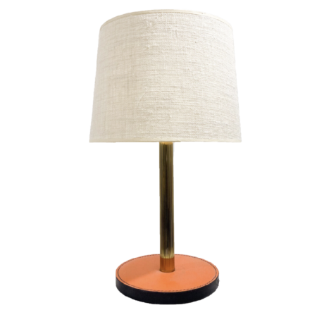 Mid-Century Modern Leather and Brass Table Lamp