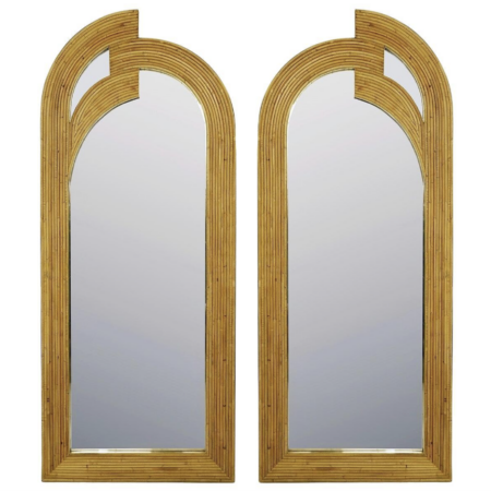 Pair of Contemporary Bamboo and Brass Italian Mirrors