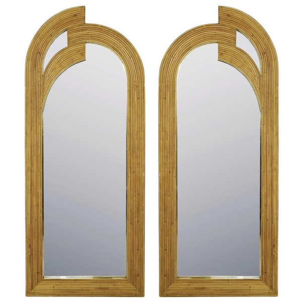 Pair of Contemporary Bamboo and Brass Italian Mirrors