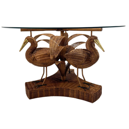 Contemporary Rattan and Glass Bird Dining Table, France