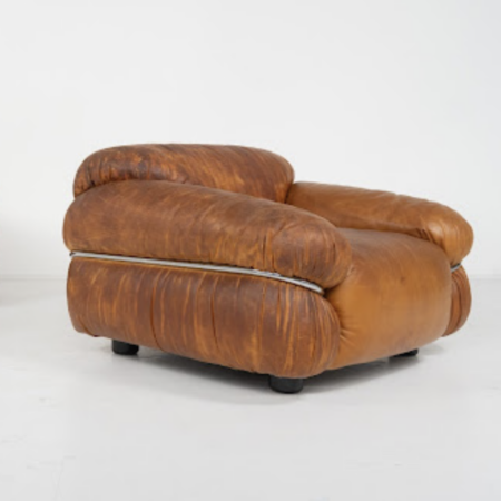 Mid-Century Pair of Sesann Armchairs by Gianfranco Frattini for Cassina, Italy, 1970s - Original Leather